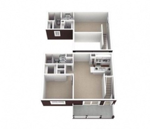 Floor plan for 2 beds, 2 baths, 885 sqft